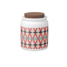 Pretty Red Teal Aztec Weaving Diamond Pattern Candy Dish