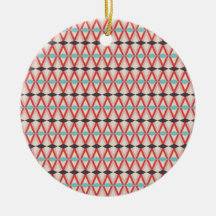 Pretty Red Teal Aztec Weaving Diamond Pattern Christmas Ornaments