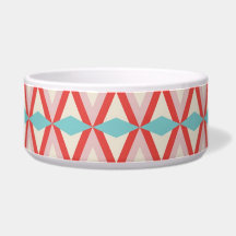 Pretty Red Teal Aztec Weaving Diamond Pattern Dog Food Bowls