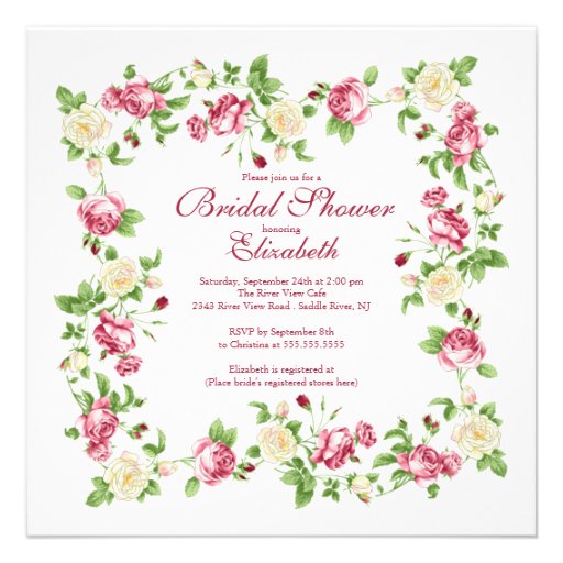 Pretty Red & White Rose Floral Bridal Shower Custom Invite