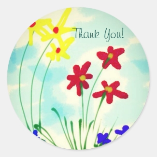Pretty Red & Yellow Fingerpaint Flowers Thank You
