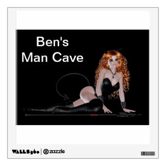 Pretty redhead in black leather lingerie room stickers