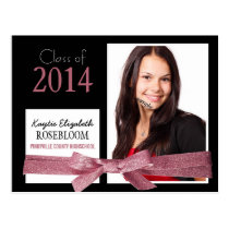 Pretty Rose Pink Glitter Ribbon Photo Graduation Post Cards