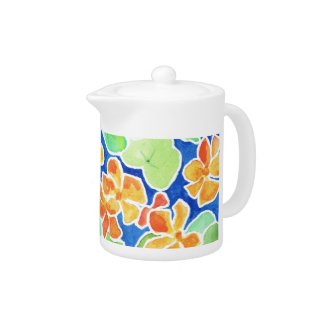 Pretty Scarlet and Yellow Nasturtiums Tea Pot