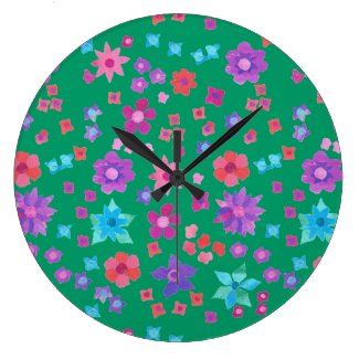 Pretty Sea Green Flower-Power Round Wall Clock