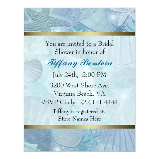 Pretty Sea Shell Themed Bridal Shower Invite