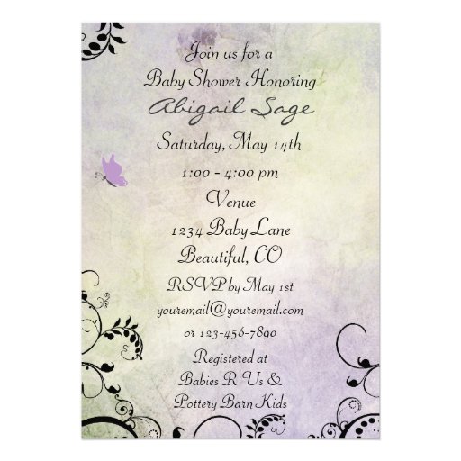 Pretty Silhouette Butterfly Baby Shower Invite