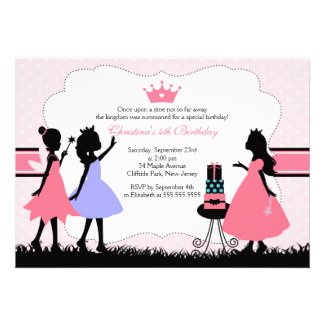 Pretty Silhouette Pink Princess Birthday Party Personalized Announcements