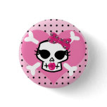 Pretty Skull with Hair Bow on Pink Heart buttons
