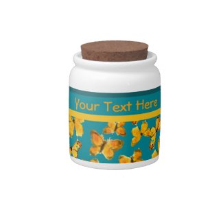 Pretty Storage Jar, Golden Butterflies on Teal Candy Jars