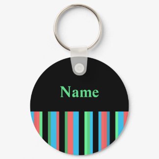 Pretty Striped Keychain Template - Green Text keychain