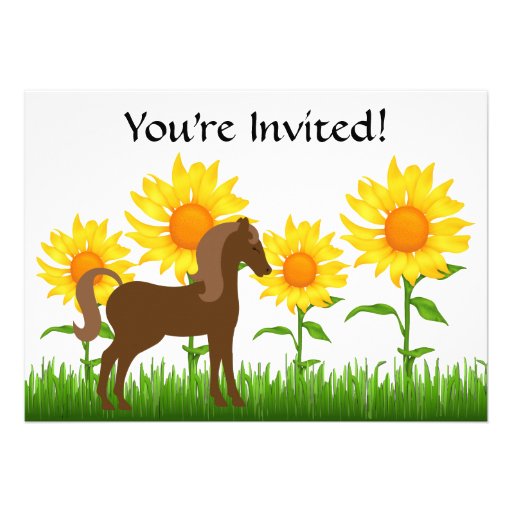 Pretty Sunflower & Horse Birthday Party Invitation