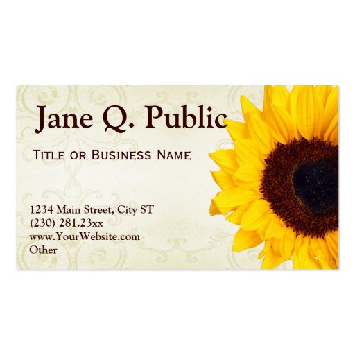 Pretty Sunflower Swirls Business Card Templates (front side)