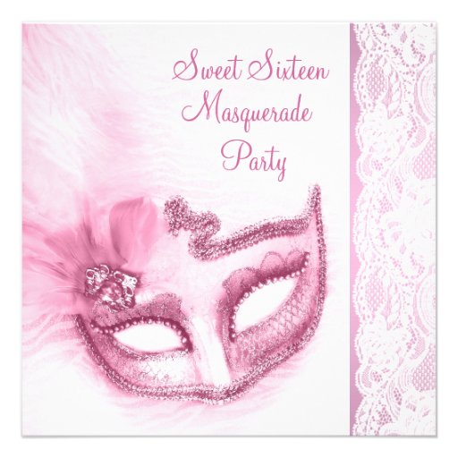 Pretty Sweet Sixteen Pink Masquerade Party Custom Invites