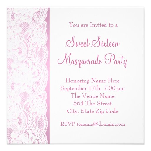 Pretty Sweet Sixteen Pink Masquerade Party Custom Invites