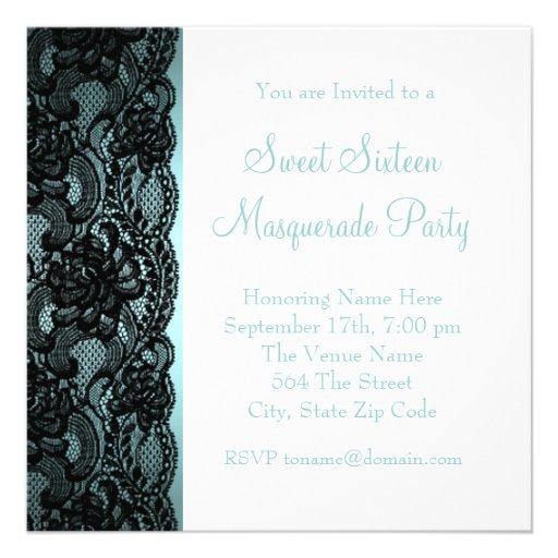 Pretty Sweet Sixteen Teal Blue Masquerade Party Personalized Invitations