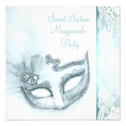 Pretty Sweet Sixteen Teal Blue Masquerade Party Invitation