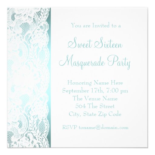 Pretty Sweet Sixteen Teal Blue Masquerade Party Invitation