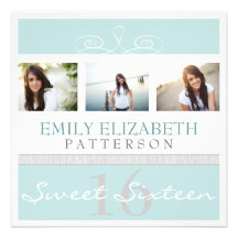 Pretty Swirl Photo Collage Sweet 16 Invitation