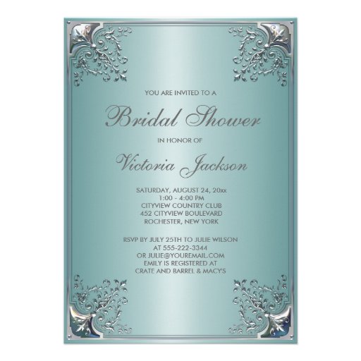 Pretty Teal Blue Bridal Shower Invitation