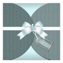 Pretty Teal Invite with Ribbon and Jeweled Bow