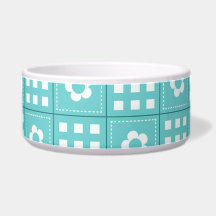 Pretty Teal Patchwork Quilt Pattern Pet Food Bowl