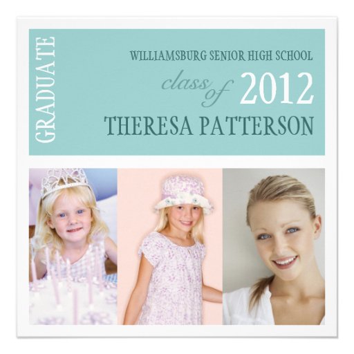 Pretty Teal Photo Collage Graduation Party Announcement (front side)