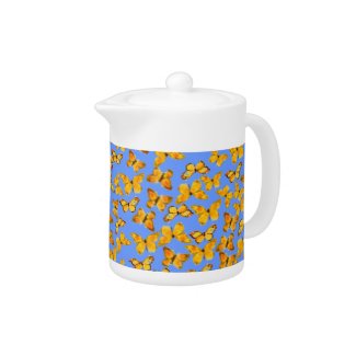 Pretty Teapot, Golden Butterflies on Blue