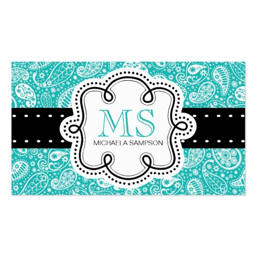 Pretty Turquoise Paisley Pattern Girl Calling Card Business Card Templates (front side)