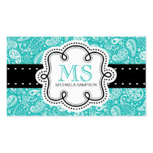 Pretty Turquoise Paisley Pattern Girl Calling Card Business Card Templates