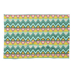 Pretty Turquoise Yellow Pink Native American Print Hand Towels