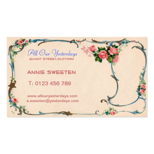 pretty vintage flowers business card (back side)