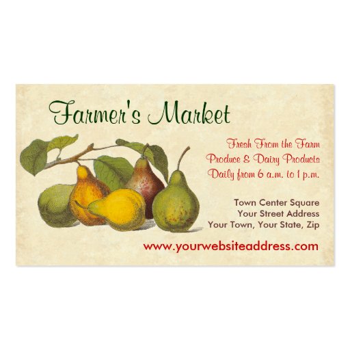 Pretty Vintage Pears Farmer's Market, Greengrocer Business Cards (front side)