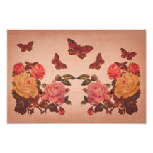 Pretty Vintage Pink Roses and Butterflies Collage Art Photo
