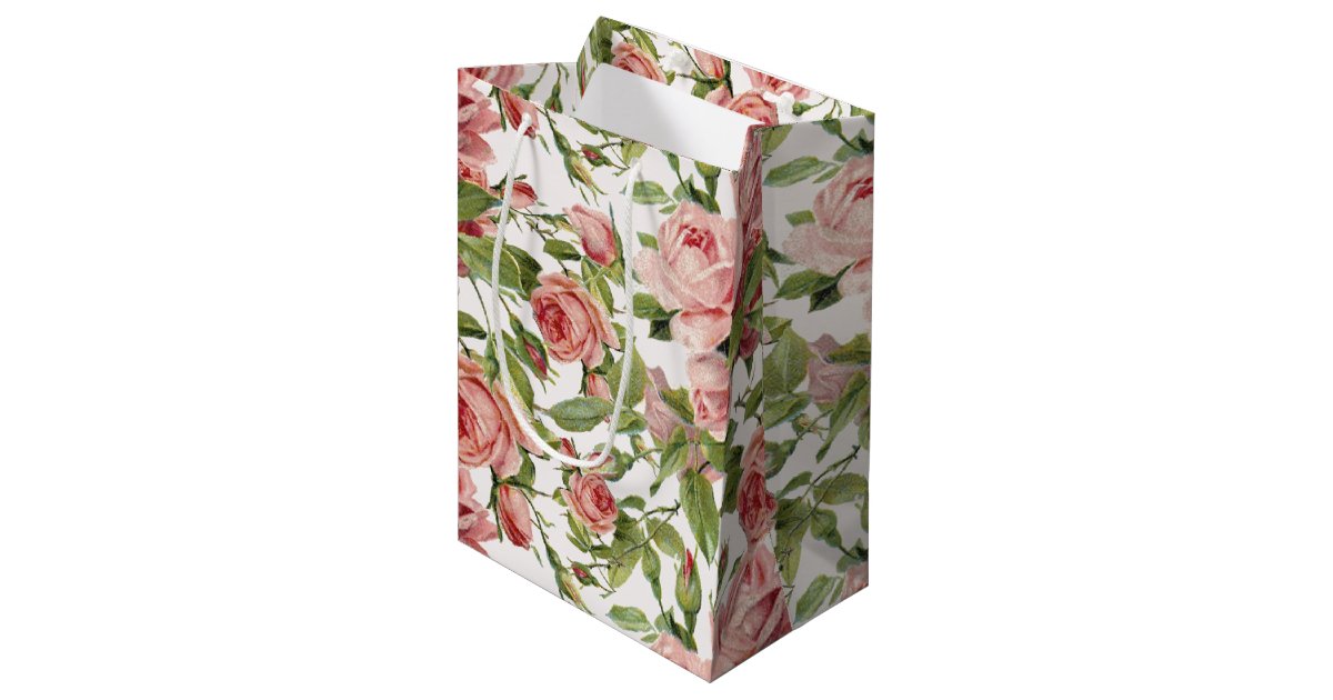 Pretty Vintage Pink Roses Medium Gift Bag Zazzle