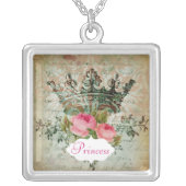 Pretty Vintage Rose and Crown Square Necklace necklace