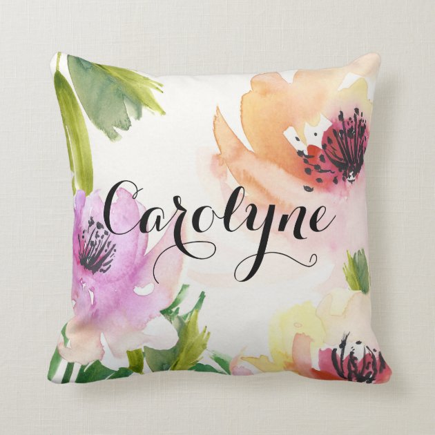 Pretty Watercolor Flowers Personalized Pillow