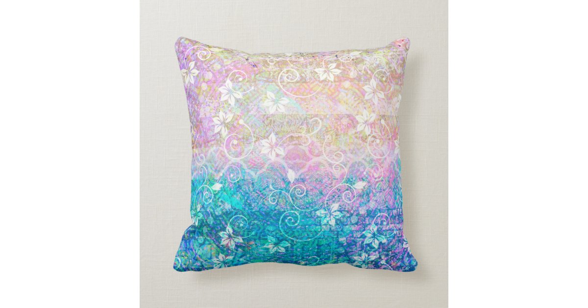 Pretty Watercolor Pastel Floral Pink and Blue Throw Pillow Zazzle