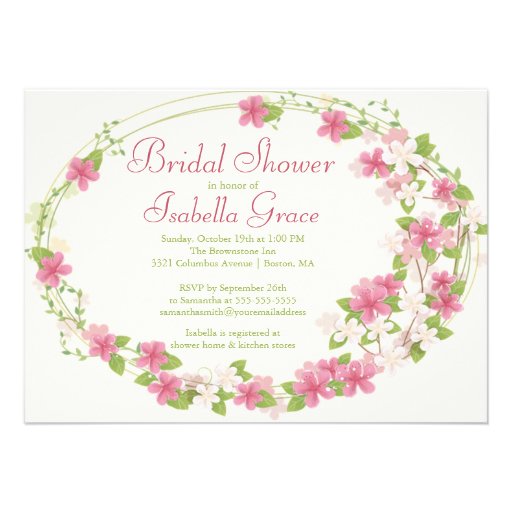 Pretty Watercolor Pink Floral Wreath Bridal Shower Custom Announcements