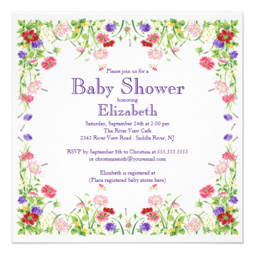 Pretty Watercolor Wildflower Floral Baby Shower Custom Invites