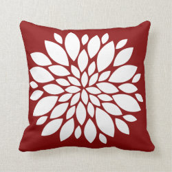 Pretty White Flower Petal Art on Red Throw Pillows