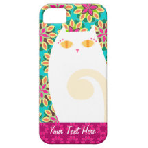 Pretty White Kitty on Floral Custom iPhone 5 Case