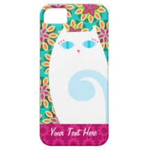 Pretty White Kitty on Floral Custom iPhone 5 Case