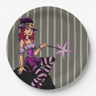 Pretty Witch in Purple 9 Inch Paper Plate