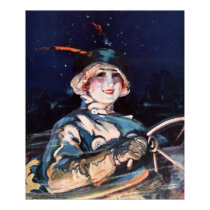 Pretty Woman Driving Car, 1920s Poster