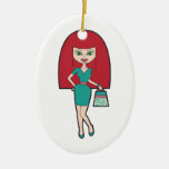 Pretty Woman with retro Handbag Christmas Tree Ornament