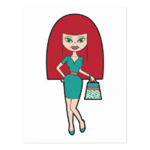 Pretty Woman with retro Handbag Post Cards