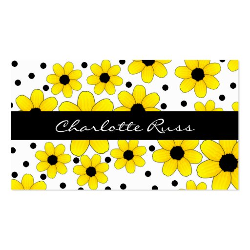 Pretty Yellow & Black Flowers Mommy Card Business Cards (front side)