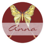Pretty Yellow Butterfly Round Stickers