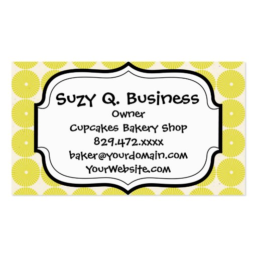 Pretty Yellow Circles Patterns Summer Citrus Business Card (front side)